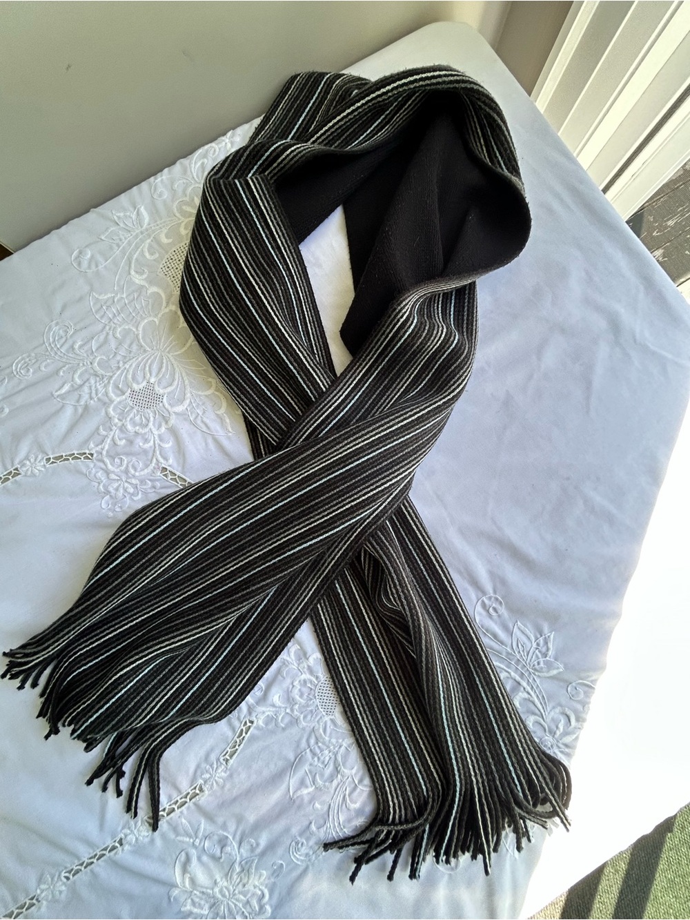 Men's Black Striped Knit Scarf - Unbranded